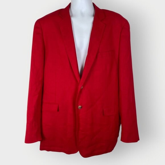 Share Alan Flusser Mens Linen Blend Blazer | XL | Red | Holidays Resort Coastal - Picture 1 of 14
